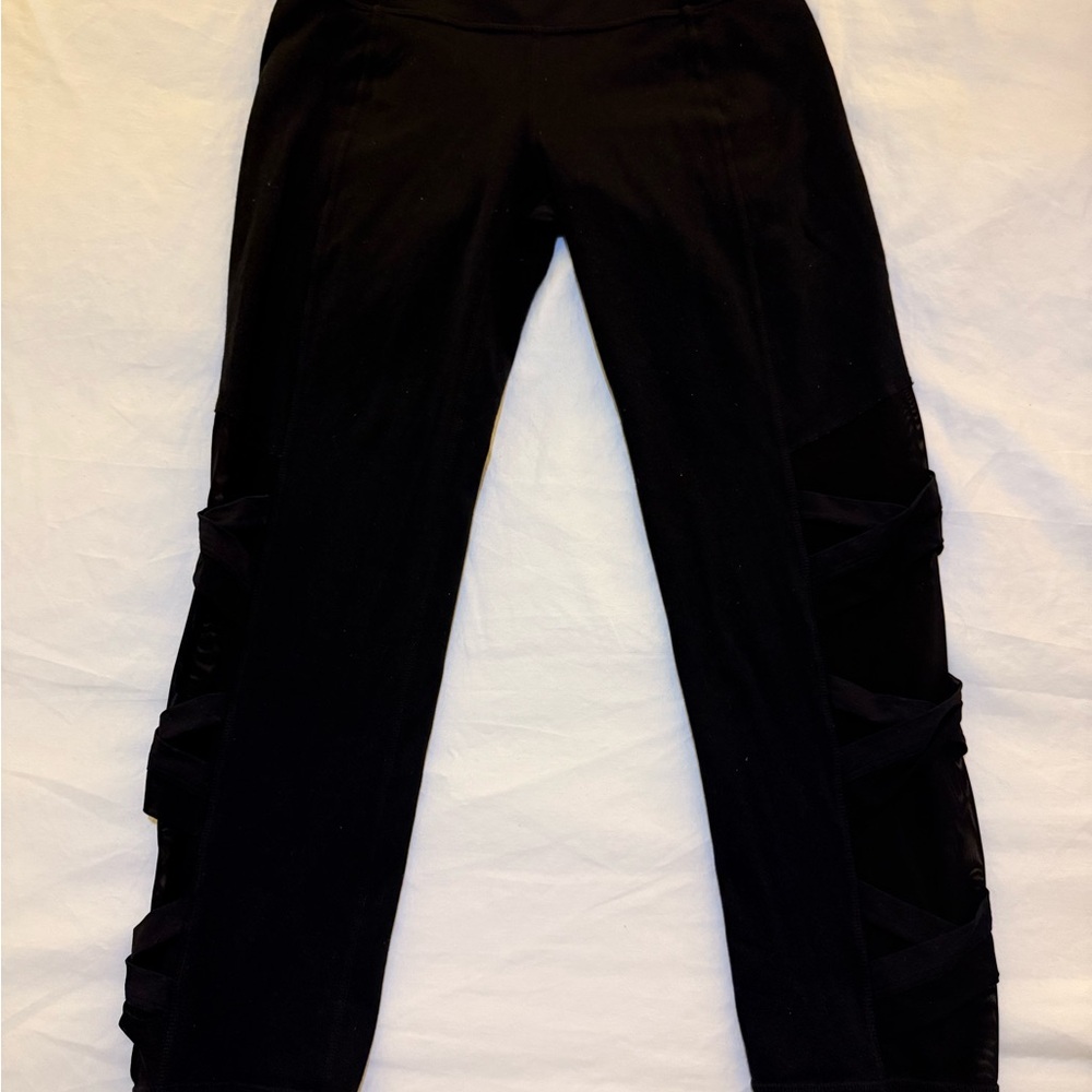 Athleta Small Black Leggings with Mesh Design